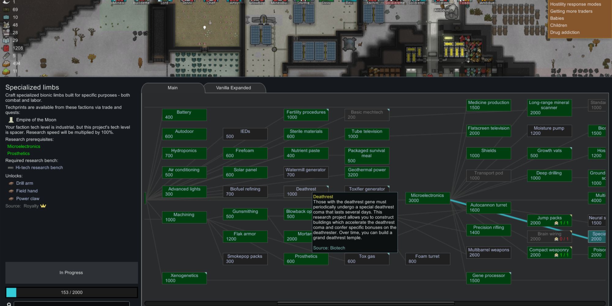 Rimworld UI research page