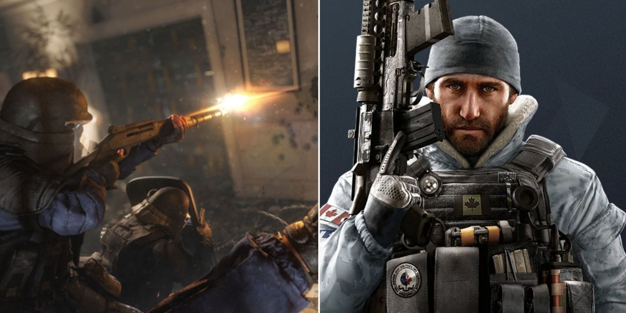 Buck and attackers split image from Rainbow Six Siege