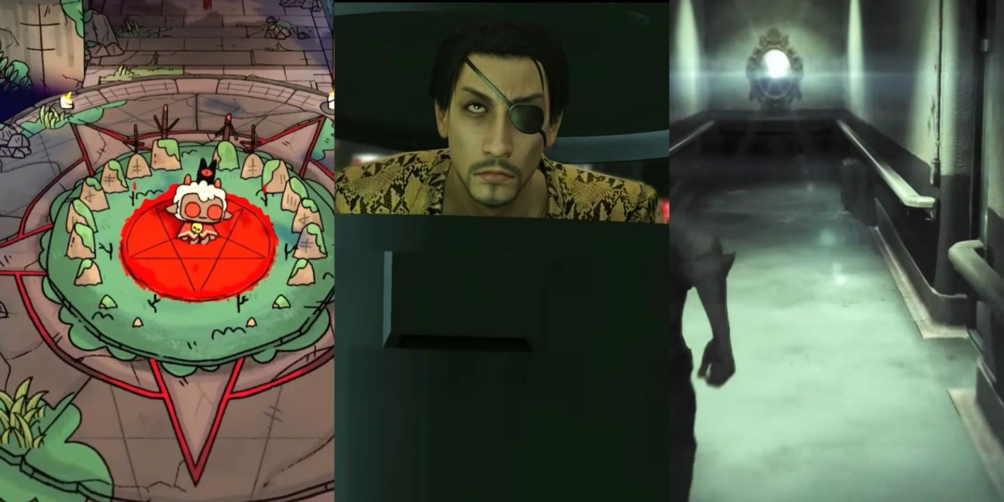 Cult of the lamb left, Yakuza Kiwami middle, The Evil Within right