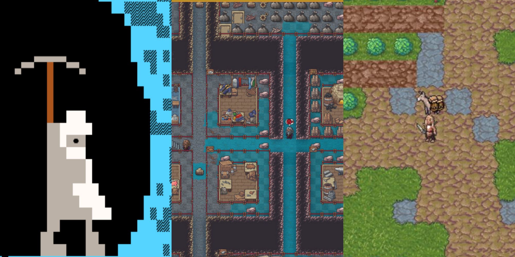 dwarf fortress bay 12 mining logo with a flooded fortress and dwarf in adventure mode