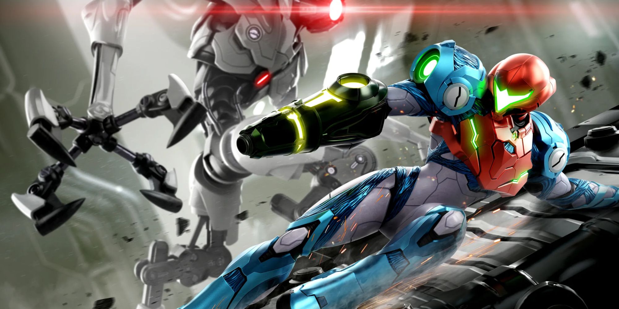 Metroid Dread: Samus Sliding Past The E.M.M.I