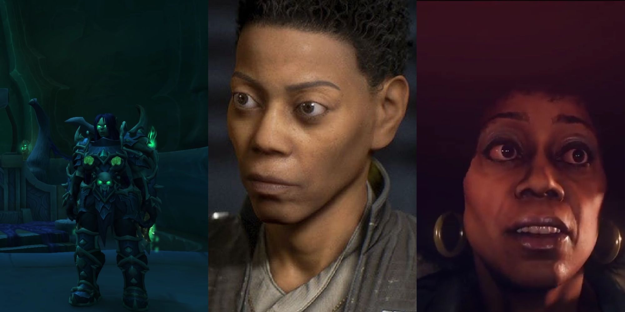 Collage of Debra Wilson as Draka in World of Warcraft, Cere Junda in Star Wars Jedi: Fallen Order, and Grace Walker in Wolfenstein 2.
