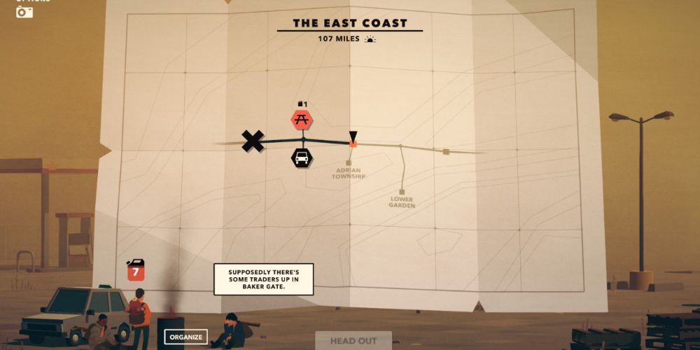 The player considers where they should go before they reach the barrier in Overland.