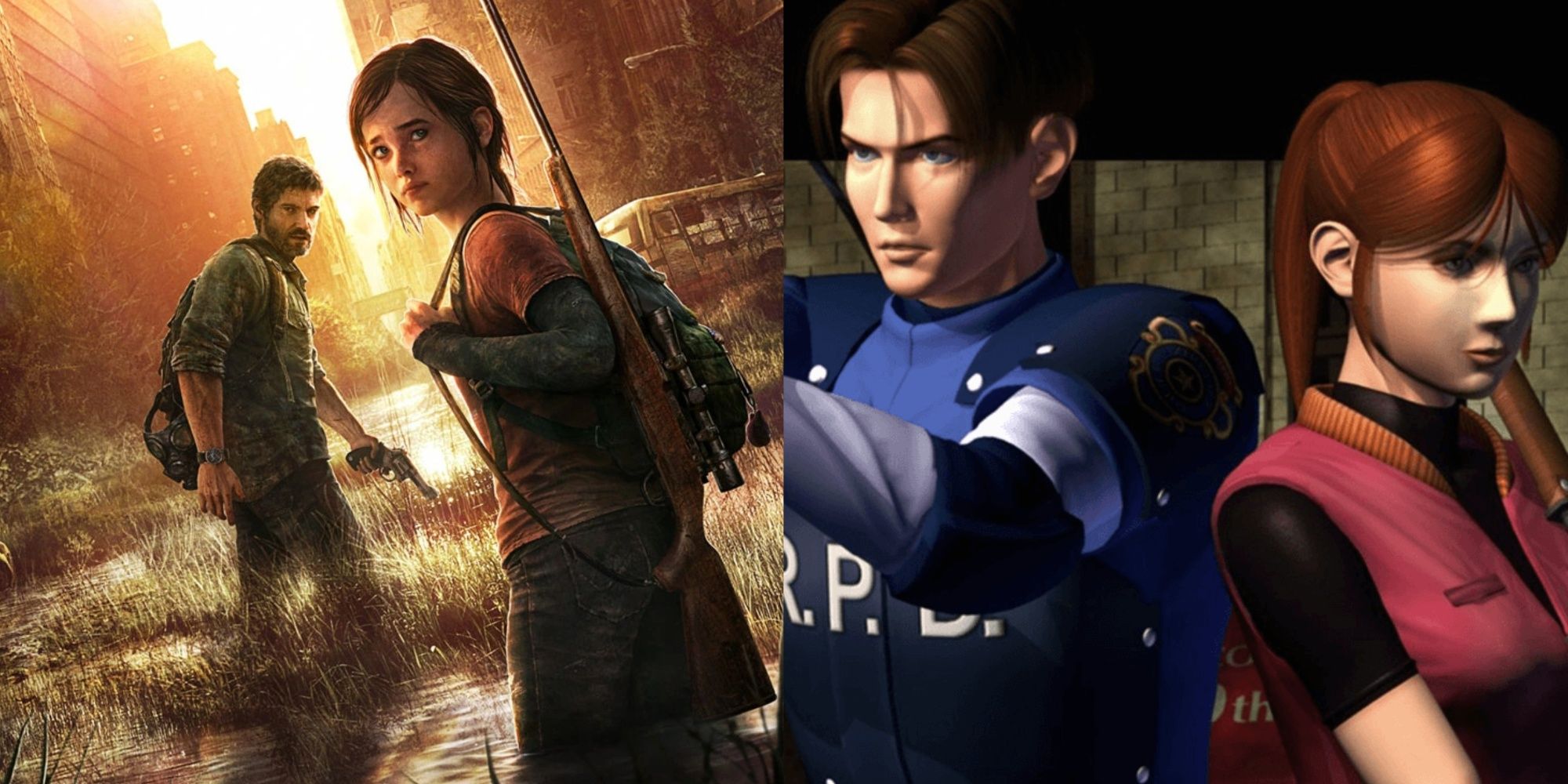 Cover art for the original release of The Last of Us and key art from Resident Evil 2 Classic.
