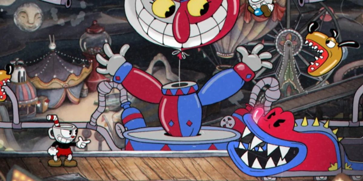 Cuphead fighting Roller coaster boss in Cuphead