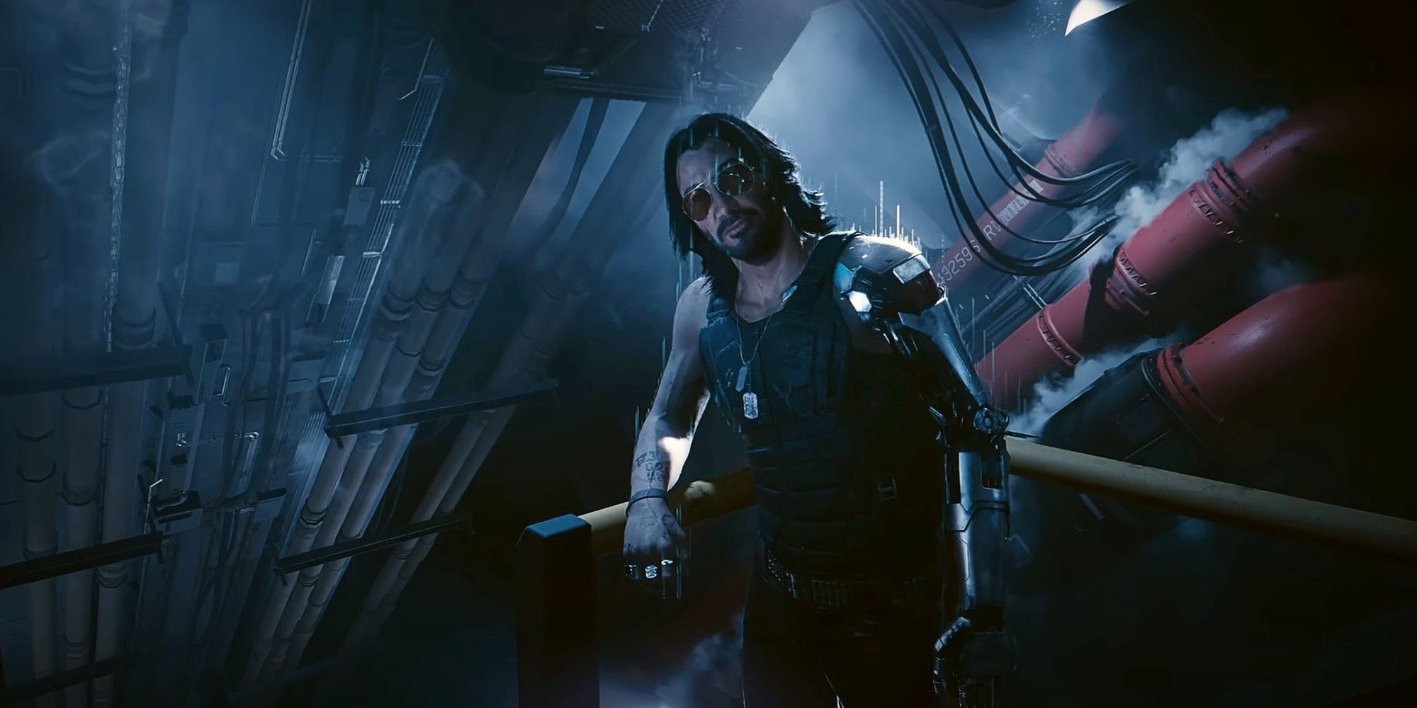 Cyberpunk 2077 Phantom Liberty Keanu Reeves As Johnny Silverhand Going Down The Elevator