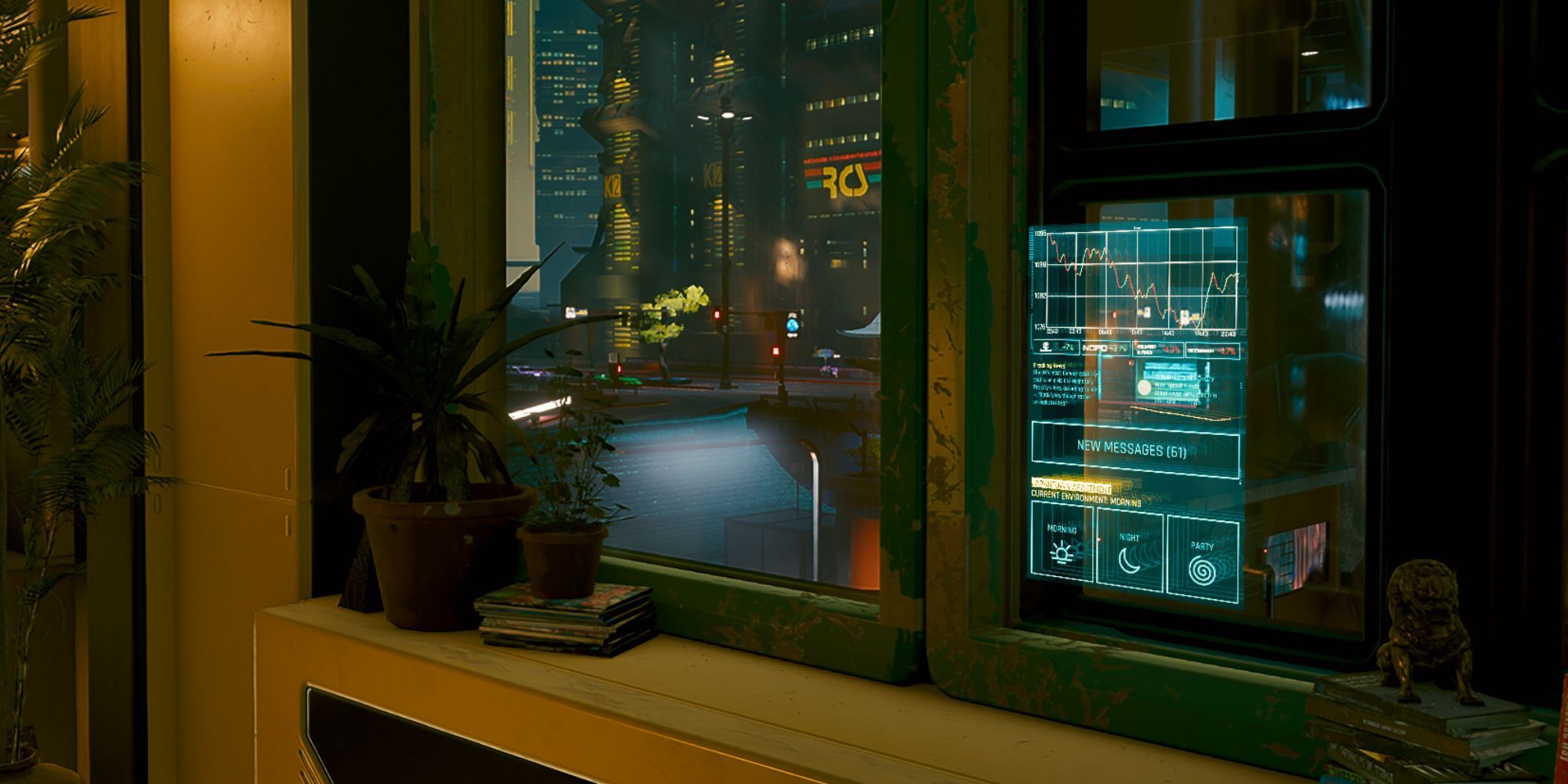 A window in Cyberpunk 2077 featuring a digital touch screen interface