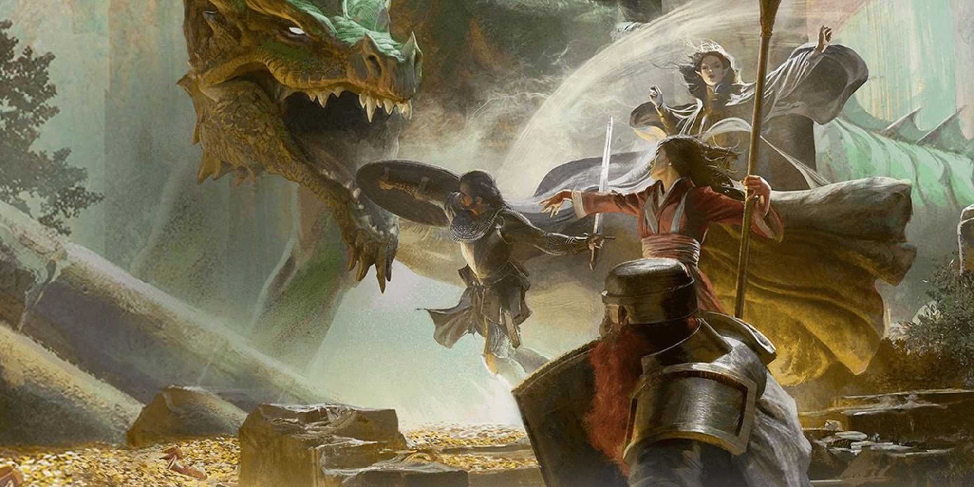 Heroes fighting a dragon