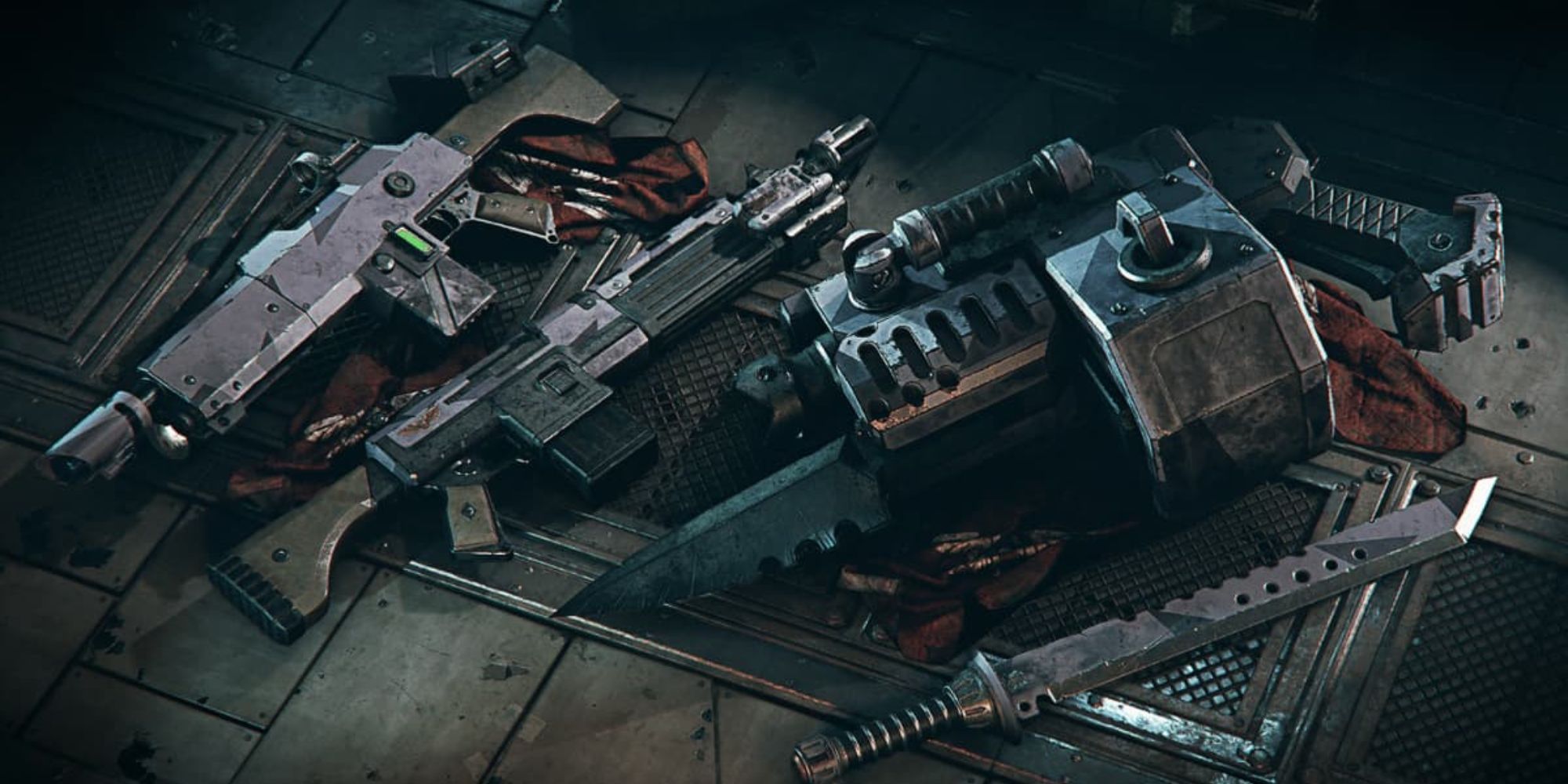 Weapons on display in Warhammer 40,000: Darktide