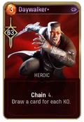 Blade runs forward with a wooden stake on the Daywalker card from Marvel's Midnight Suns.