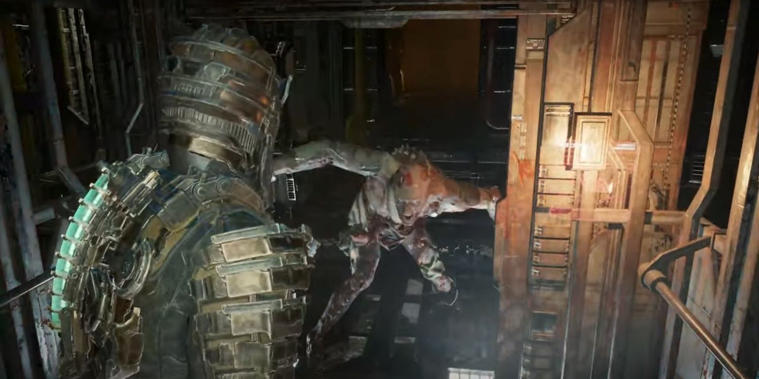 Dead Space 004 Necromorph Slasher Attacks Isaac Elevator