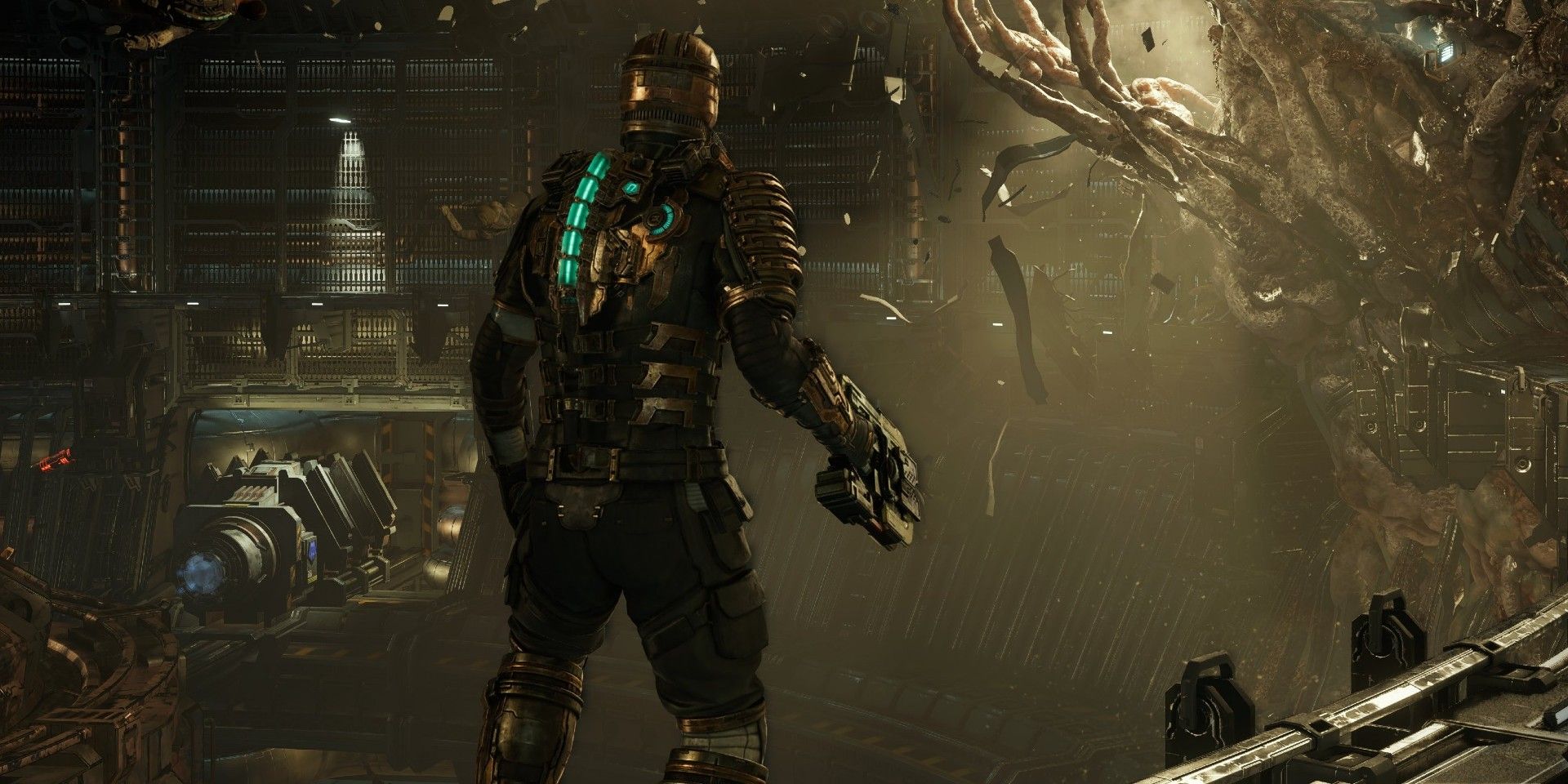 Dead Space screenshot of Isaac Clarke overlooking the layout of the ship