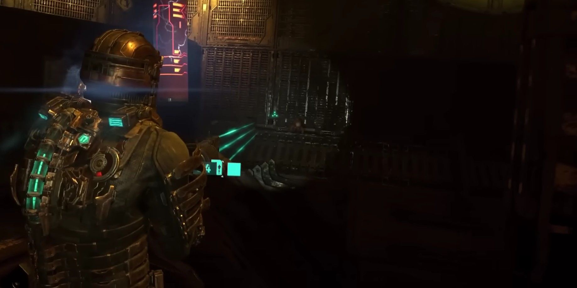 Dead Space screenshot of Isaac holding an exploding barrel with kinesis