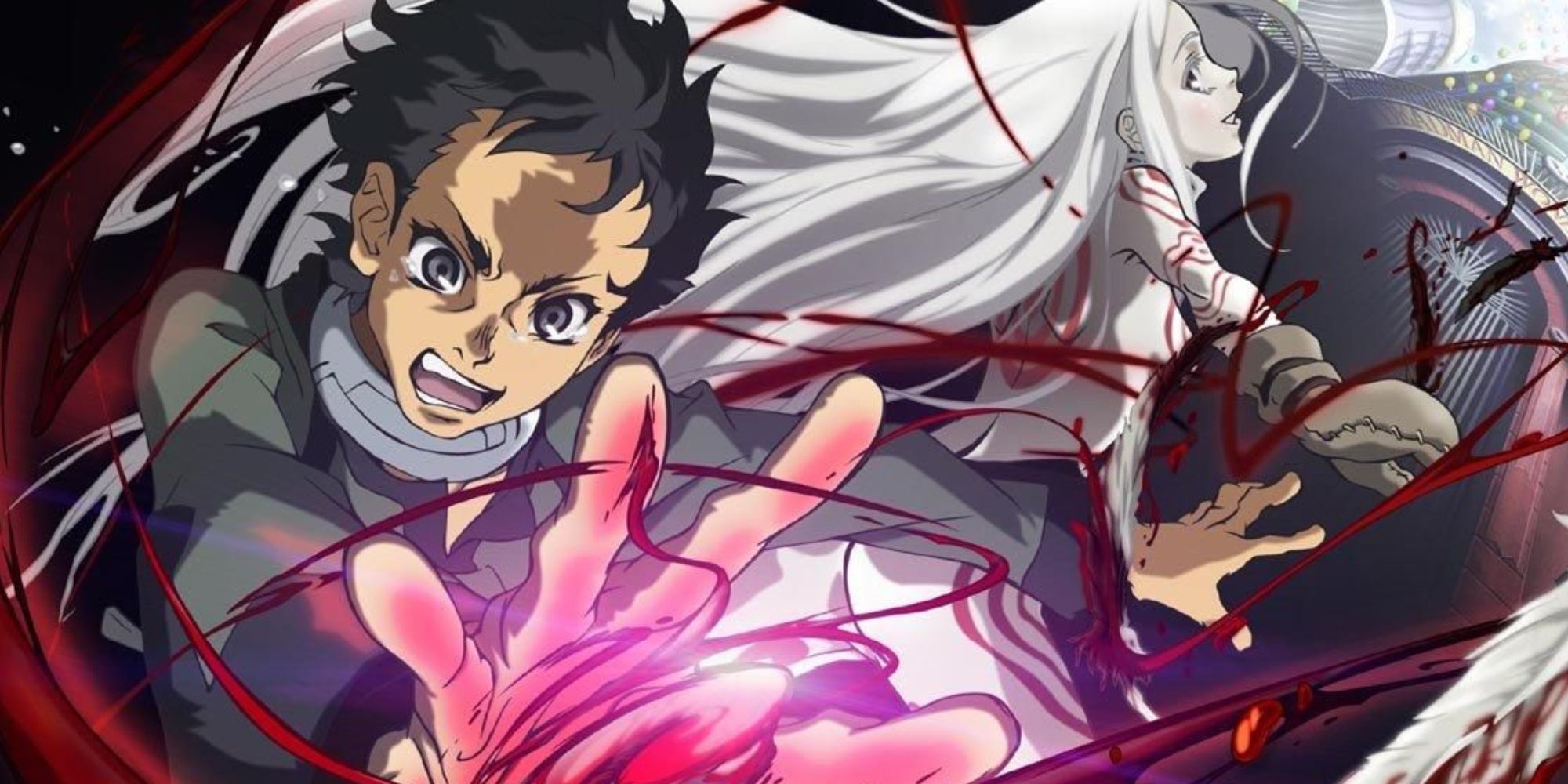 An image of two characters from Deadman Wonderland in action poses.
