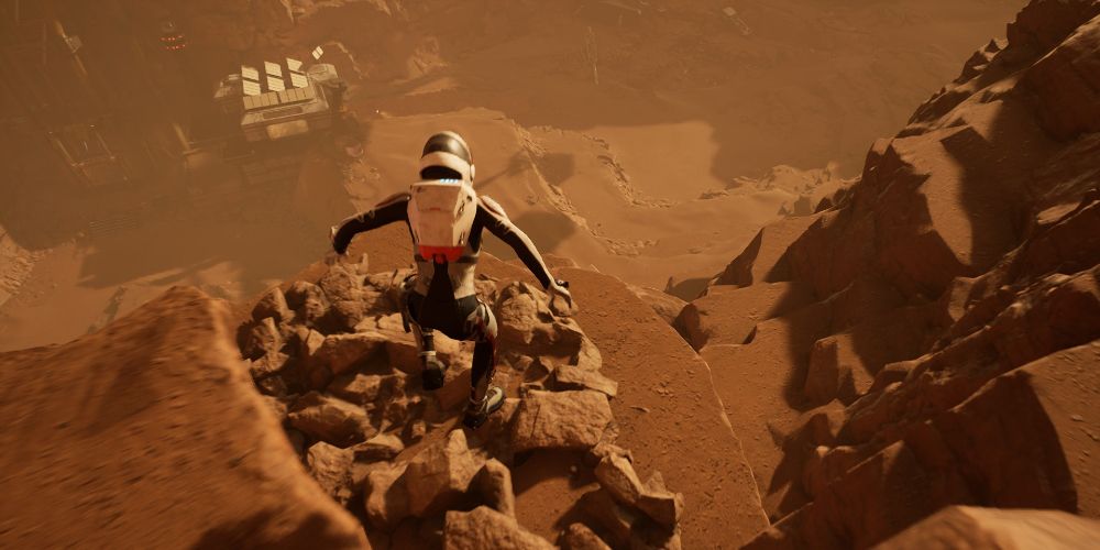 kat makes use of martian gravity to quickly descend a cliff face