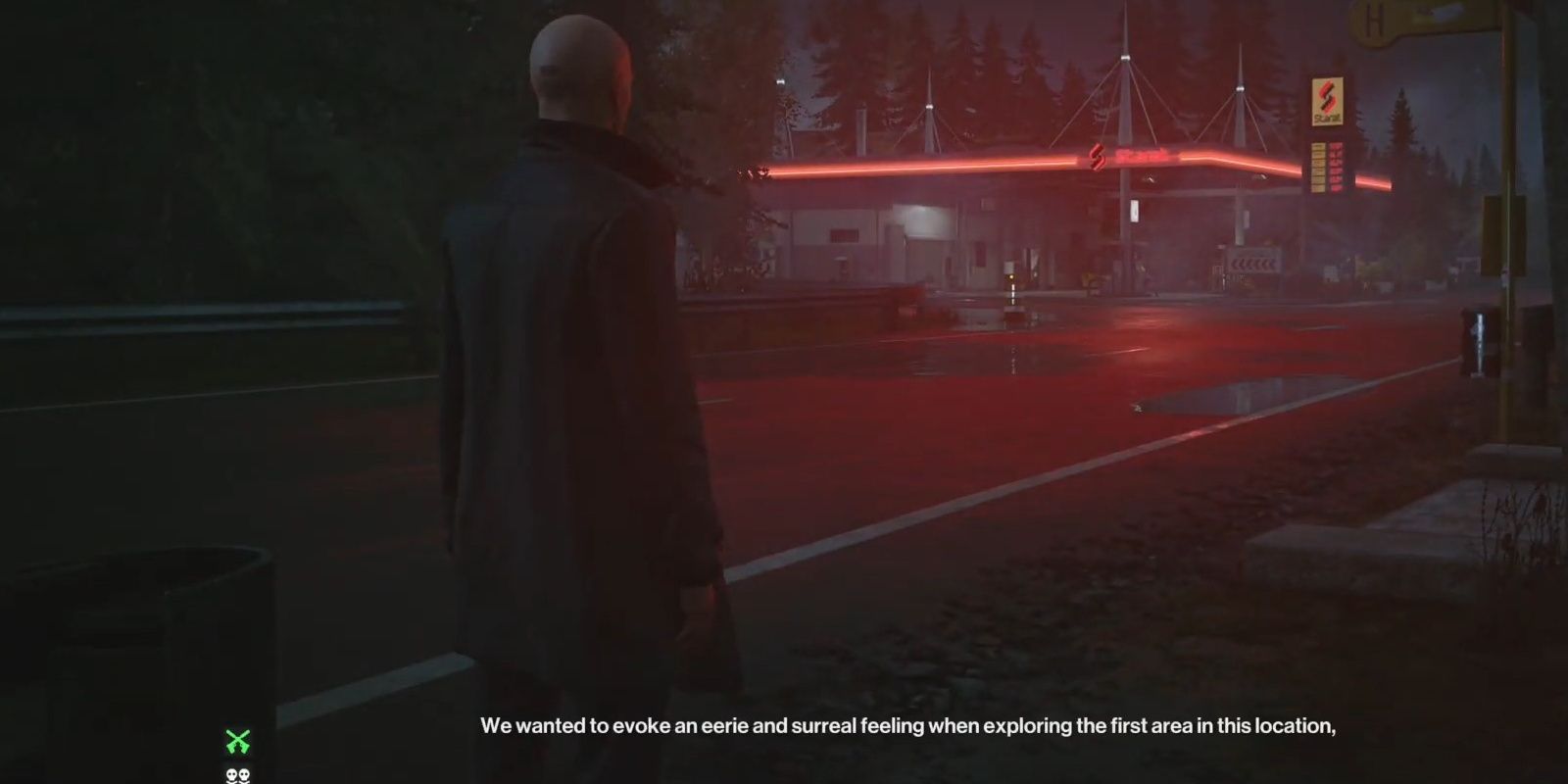 Developer commentary from the start of the Berlin mission in Hitman 3.