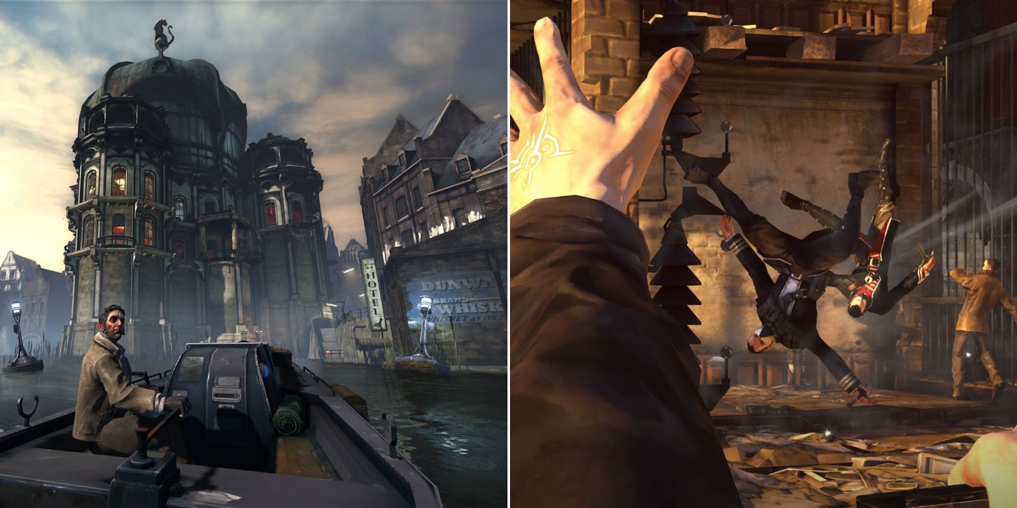 Dishonored - Arriving In Dunwall By Boat and Dishonored 2 - Using Magic To Trip Enemies