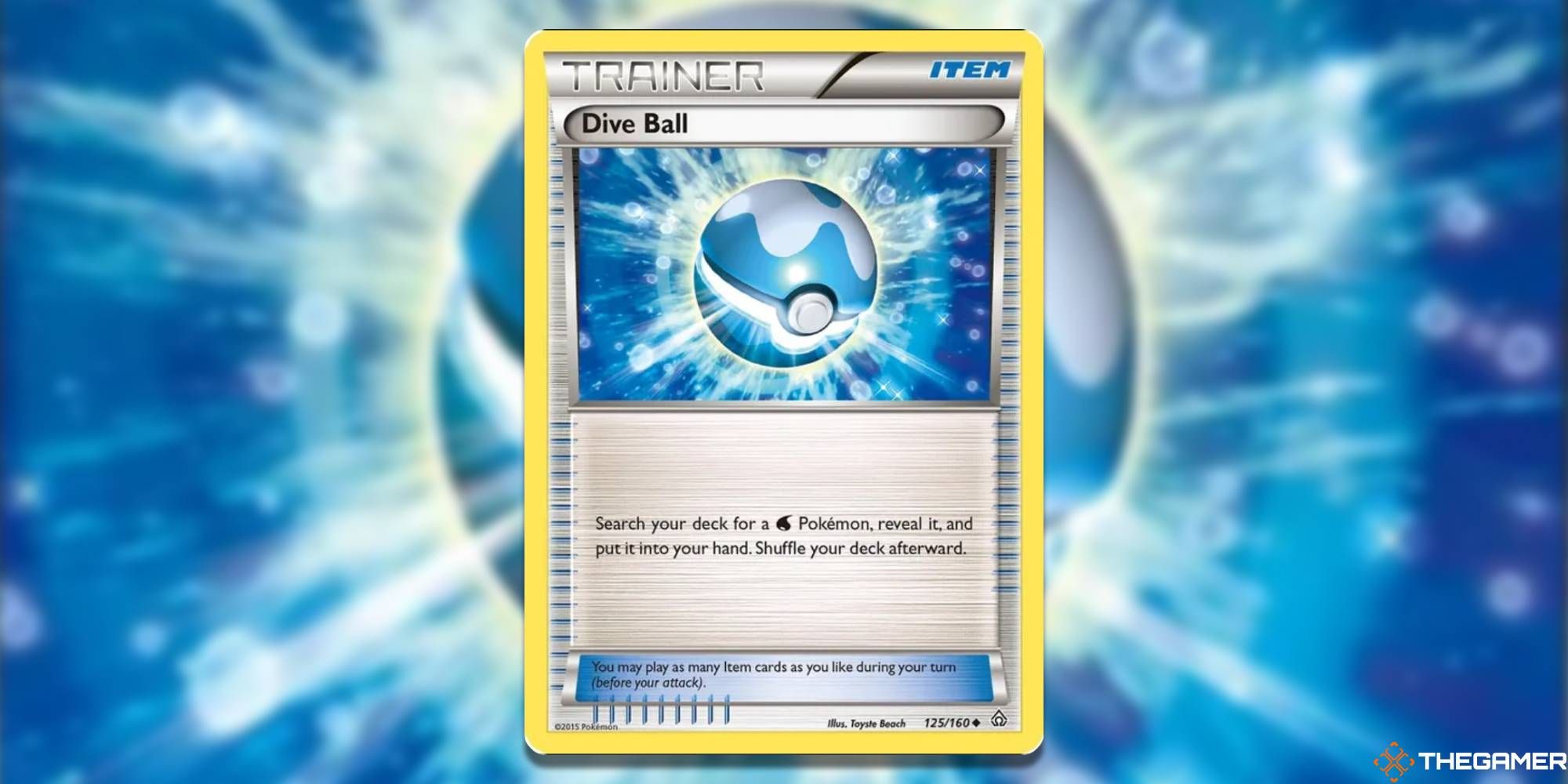 Dive Ball from the Pokemon TCG, with blurred background