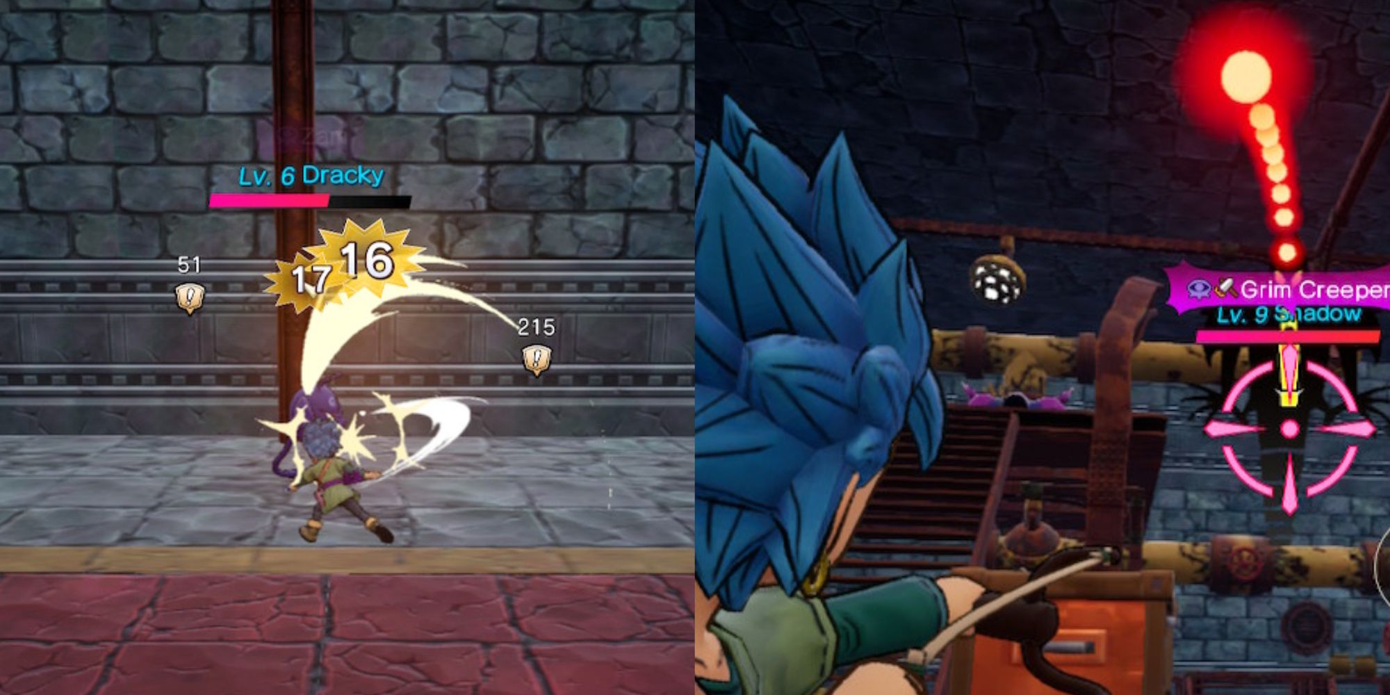 Screenshots of weapons in action in Dragon Quest Treasures