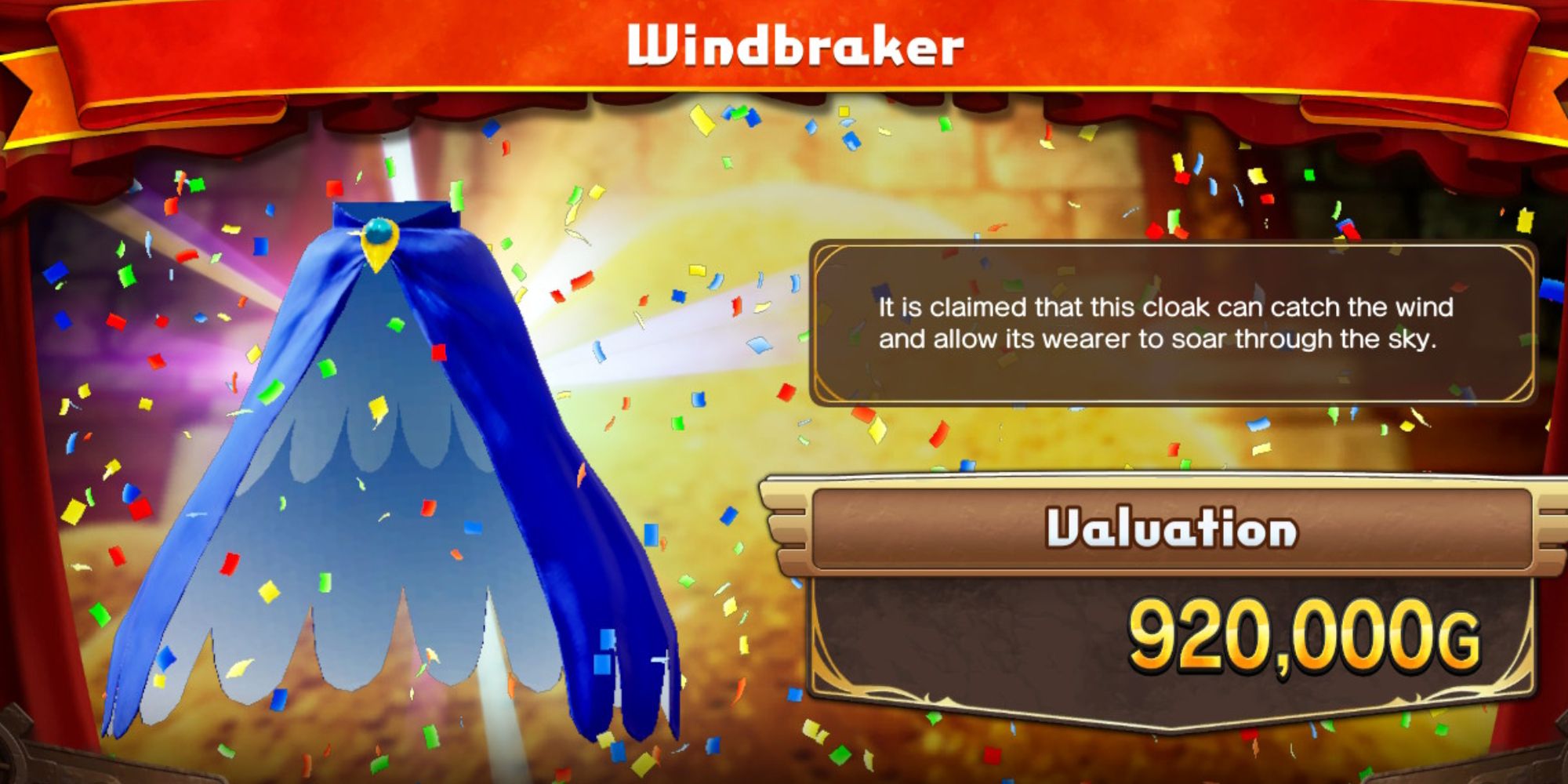 Screen showing the valuation of a Windbraker item in Dragon Quest Treasures