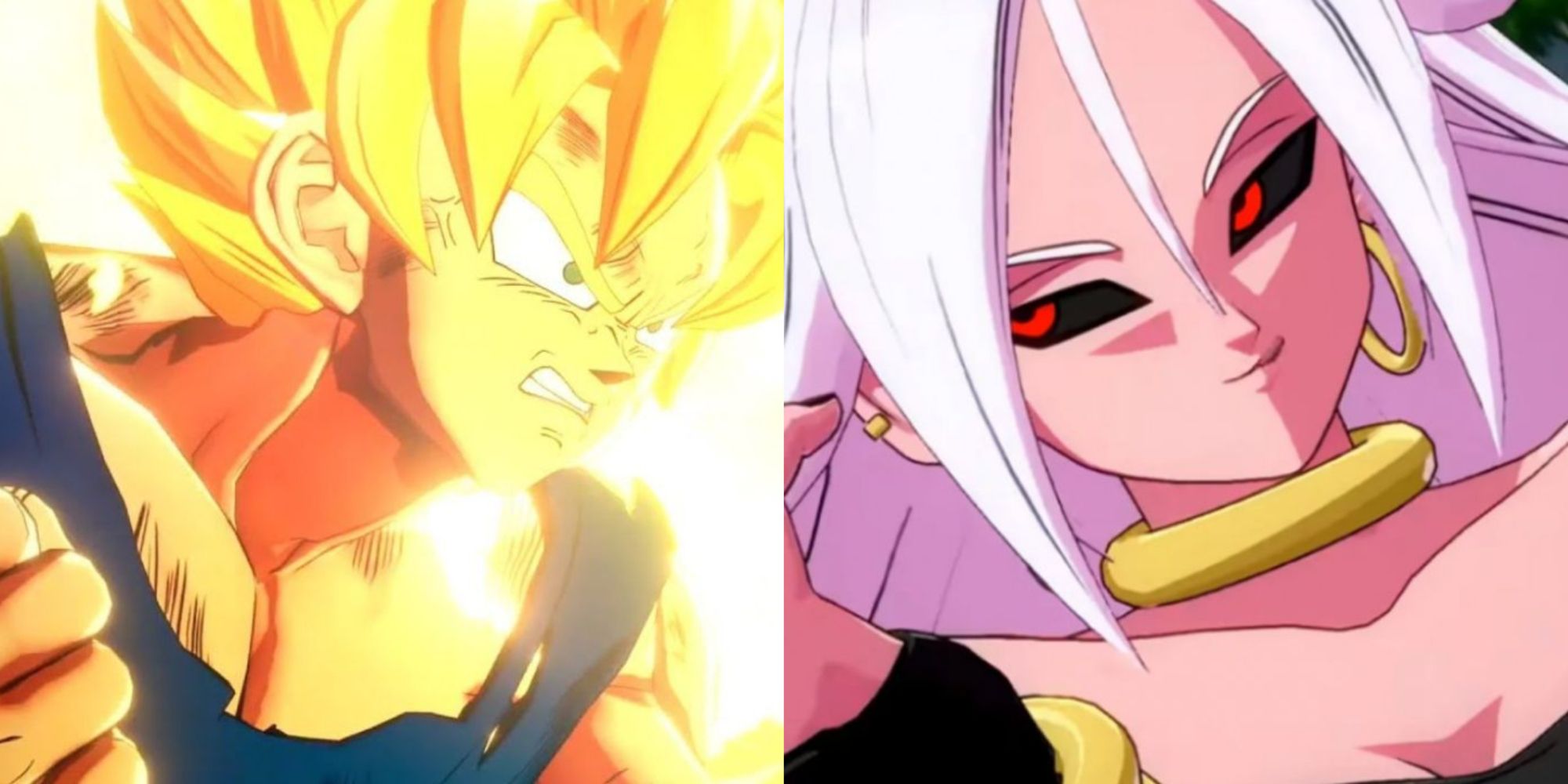 Dragon Ball Kakarot Vs Fighterz Featured Split Image Goku and Android 21
