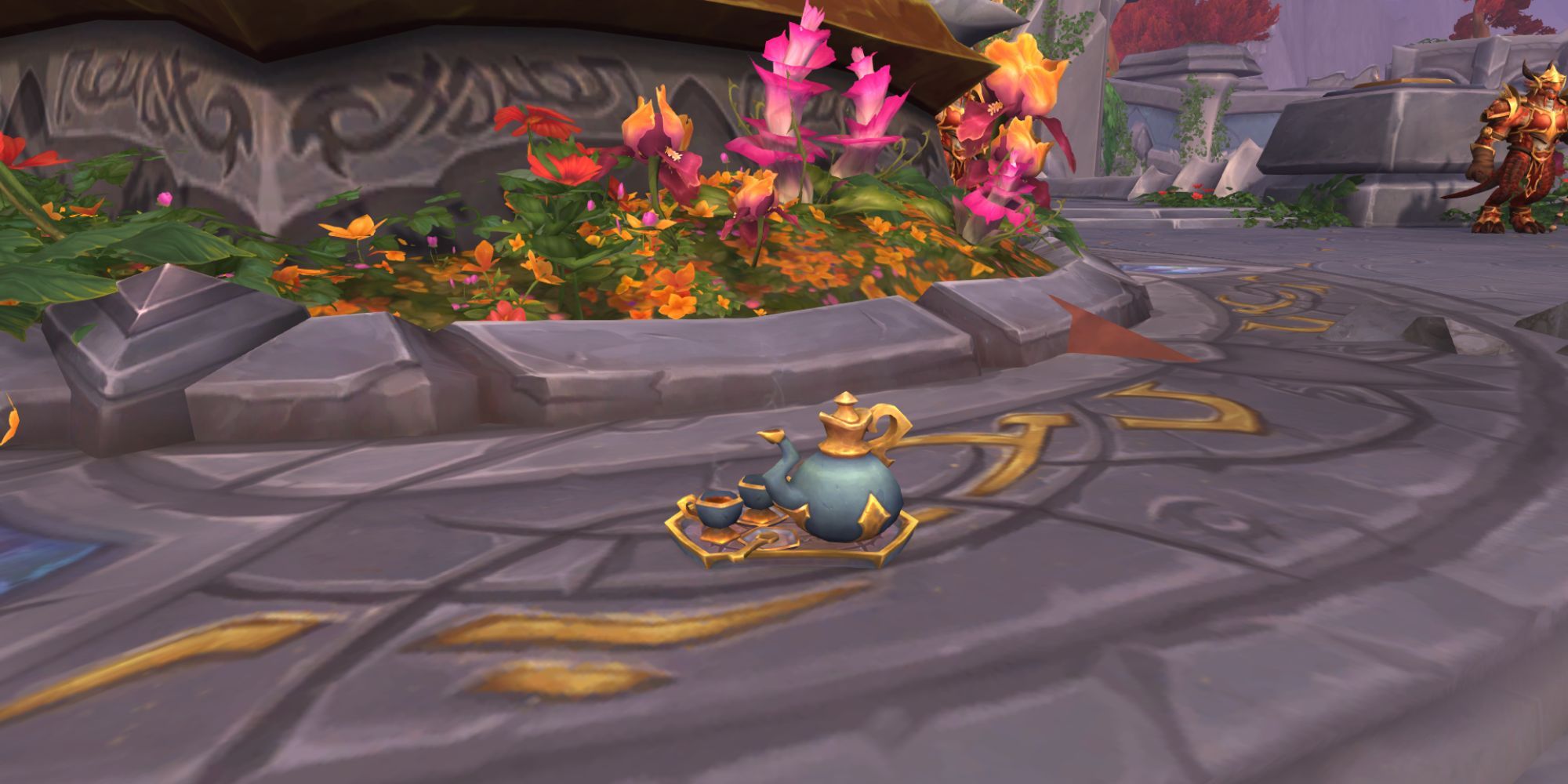 Dragon Tea Set placed on the ground in the Waking Shores