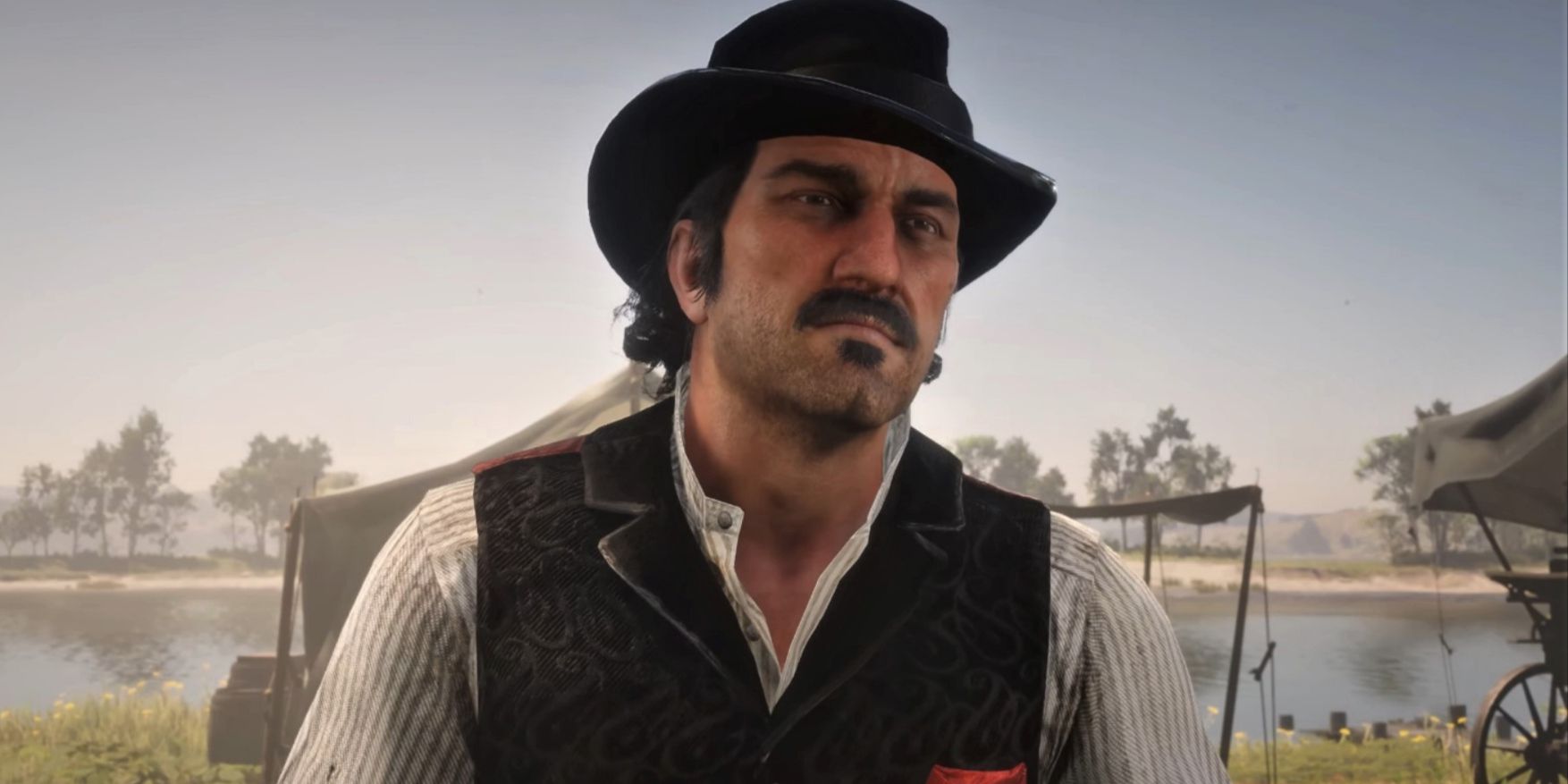 Dutch Van Der Linde standing in his campsite (Red Dead Redemption 2)