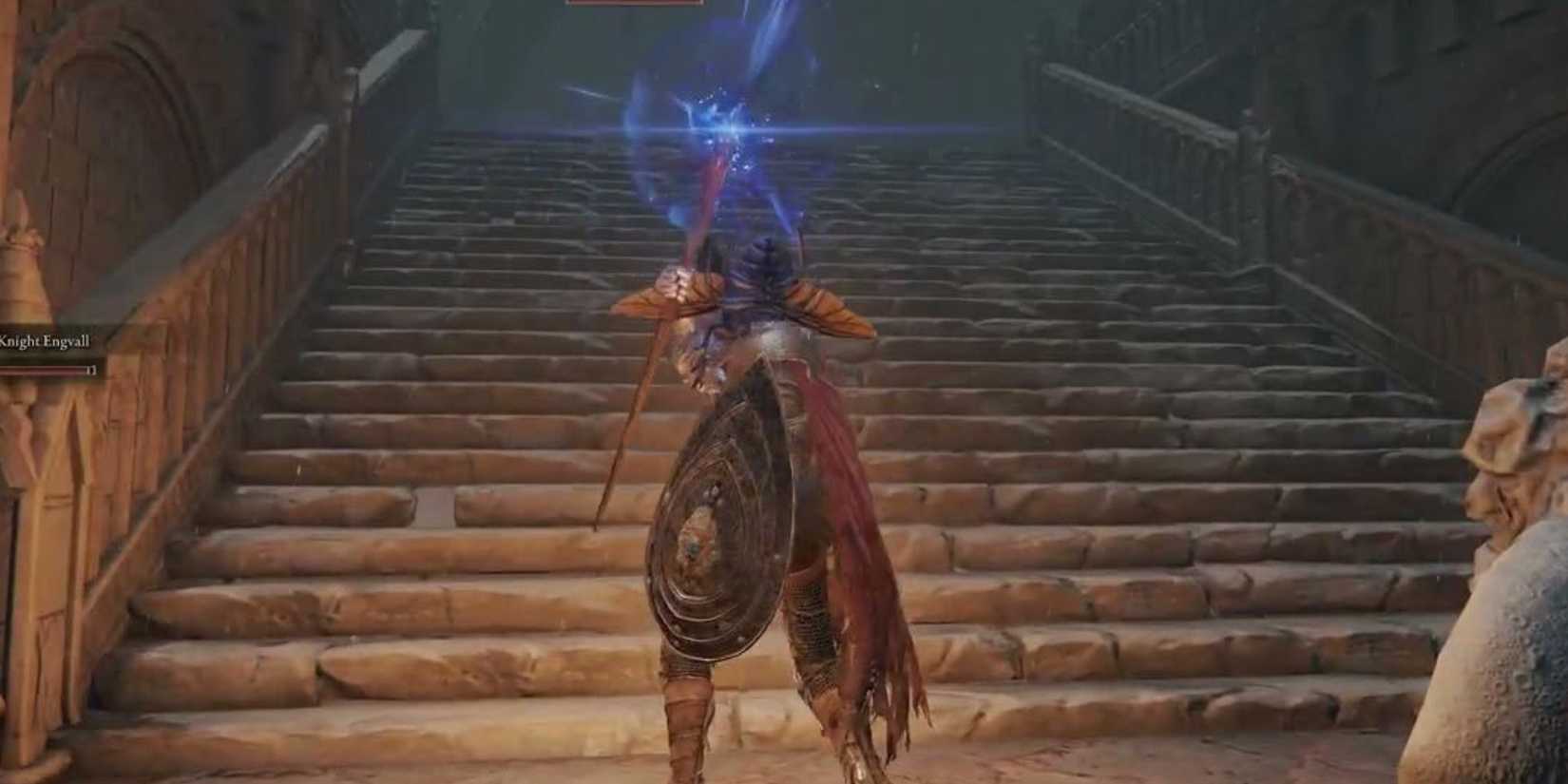 The Tarnished prepares to unleash a Night Comet with a flick of their staff in Elden Ring.