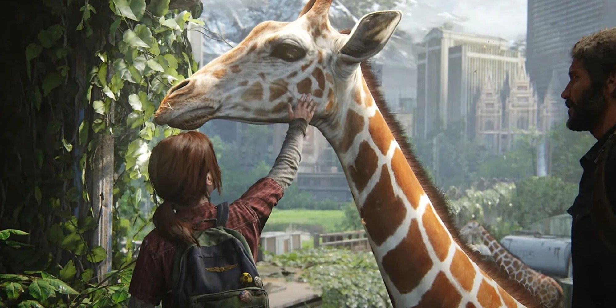 ellie stroking a giraffe in the last of us part 1