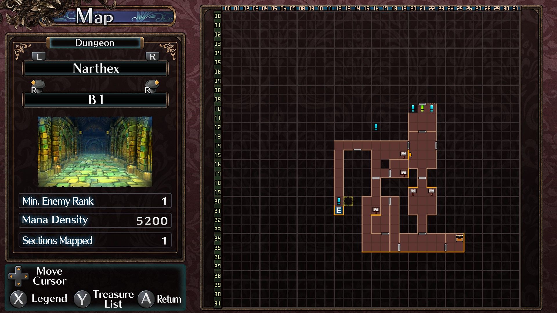 The player looks at a map for the first floor in Labyrinth Of Galleria: The Moon Society.