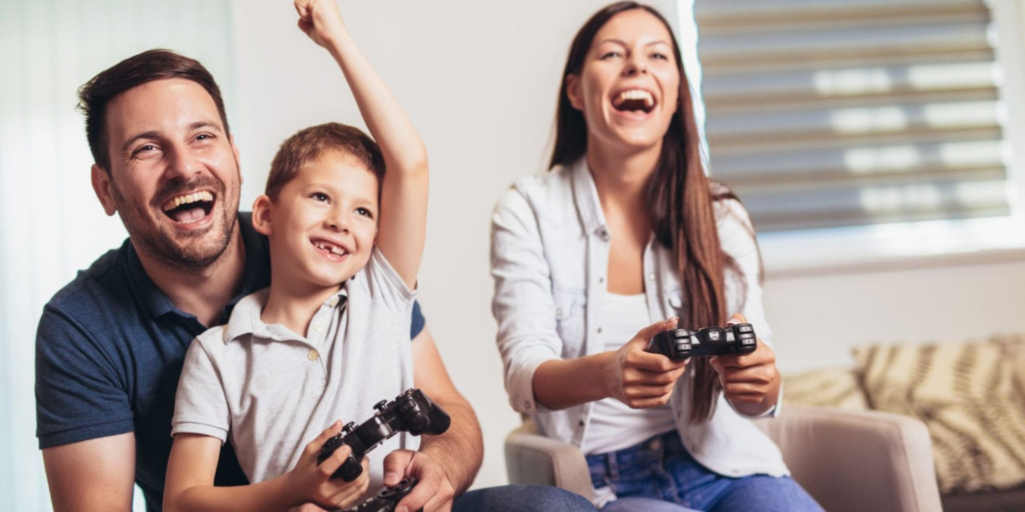 Family having fun playing games