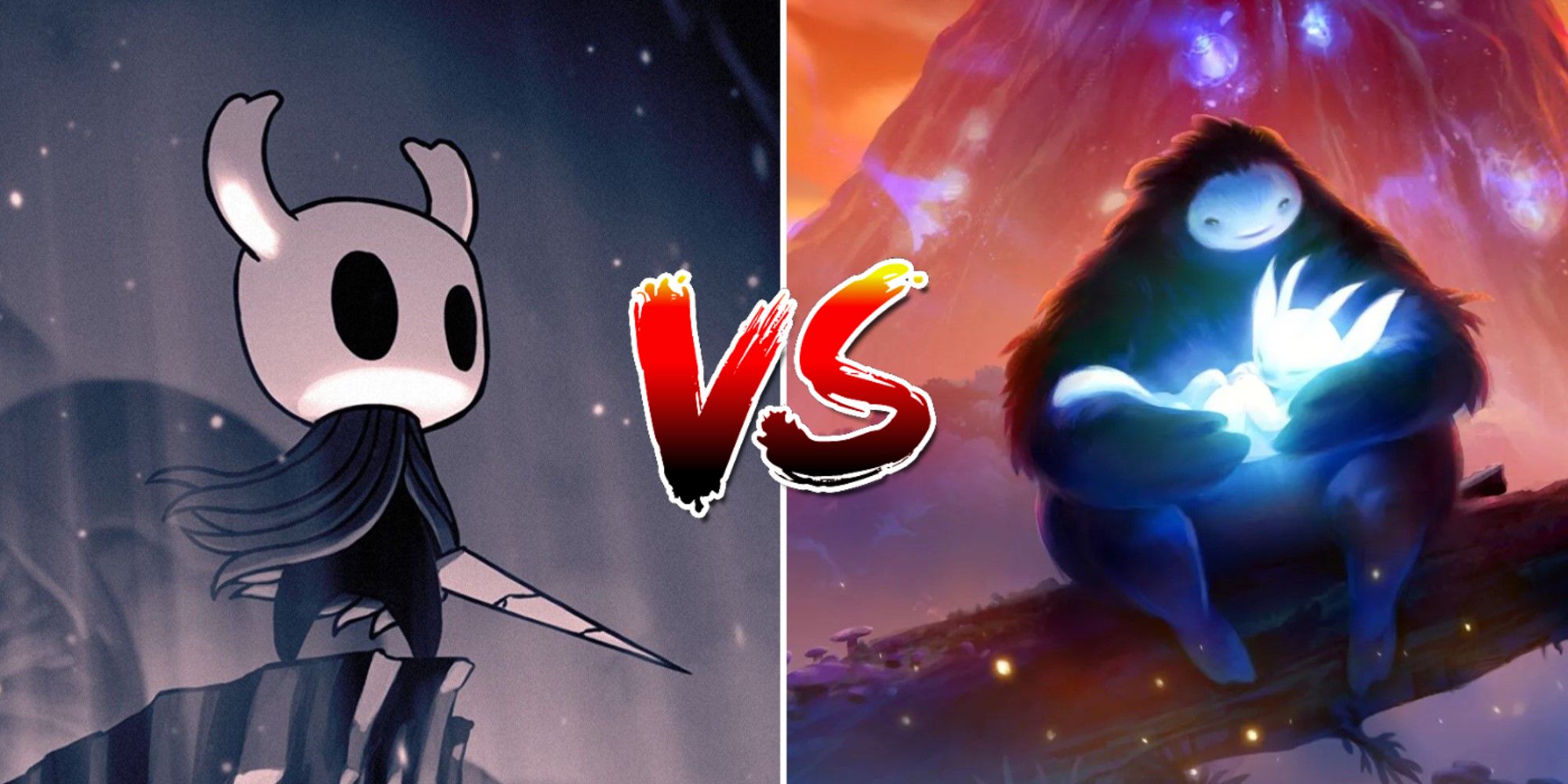 Key art for Hollow Knight and Ori and the Blind Forest.