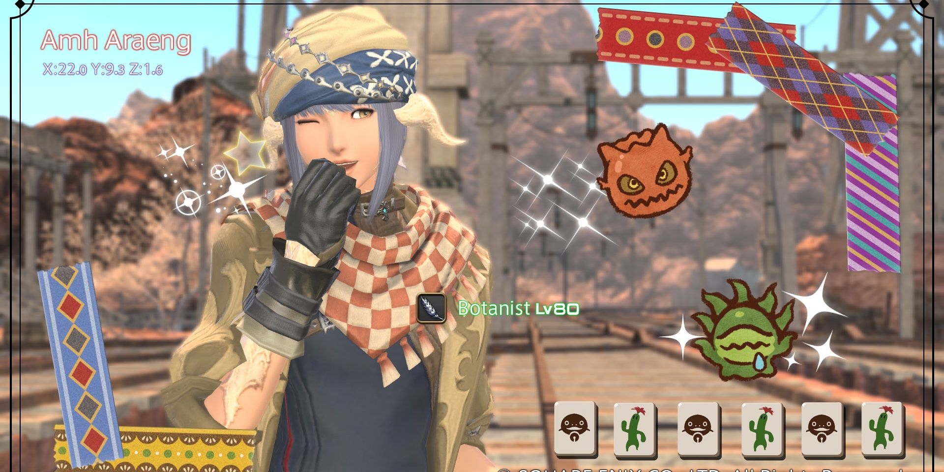 posing for a photo using stickers and frame on final fantasy 14