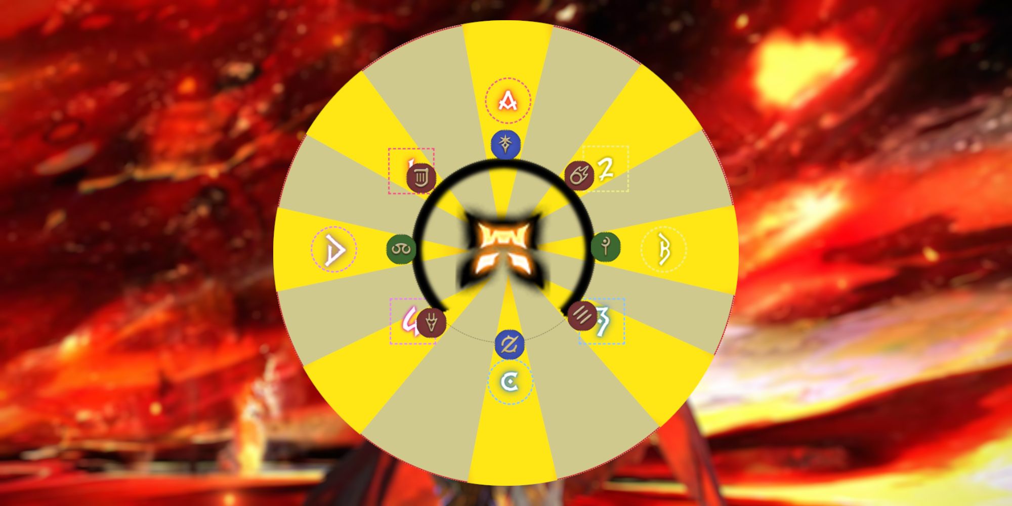 The Radial Flagration Mechanic in the Mount Ordeals Extreme Trial, having Rubicante send out Cone-shaped AoEs at the Clock Positions of each player in Final Fantasy 14