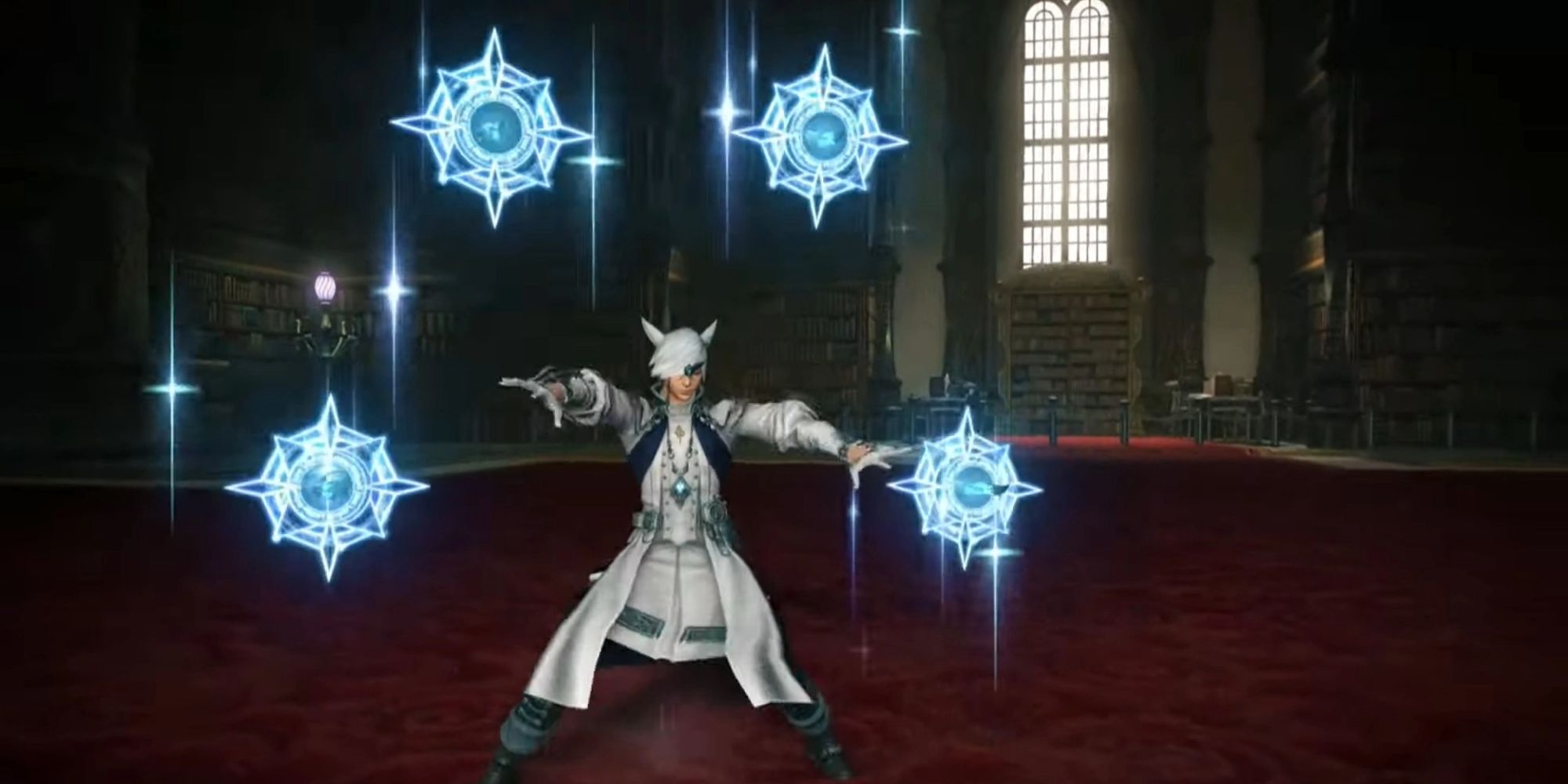 A Sage with their Nouliths drawn, creating a unique pattern of light around all four Noulith that look like stars in Final Fantasy 14