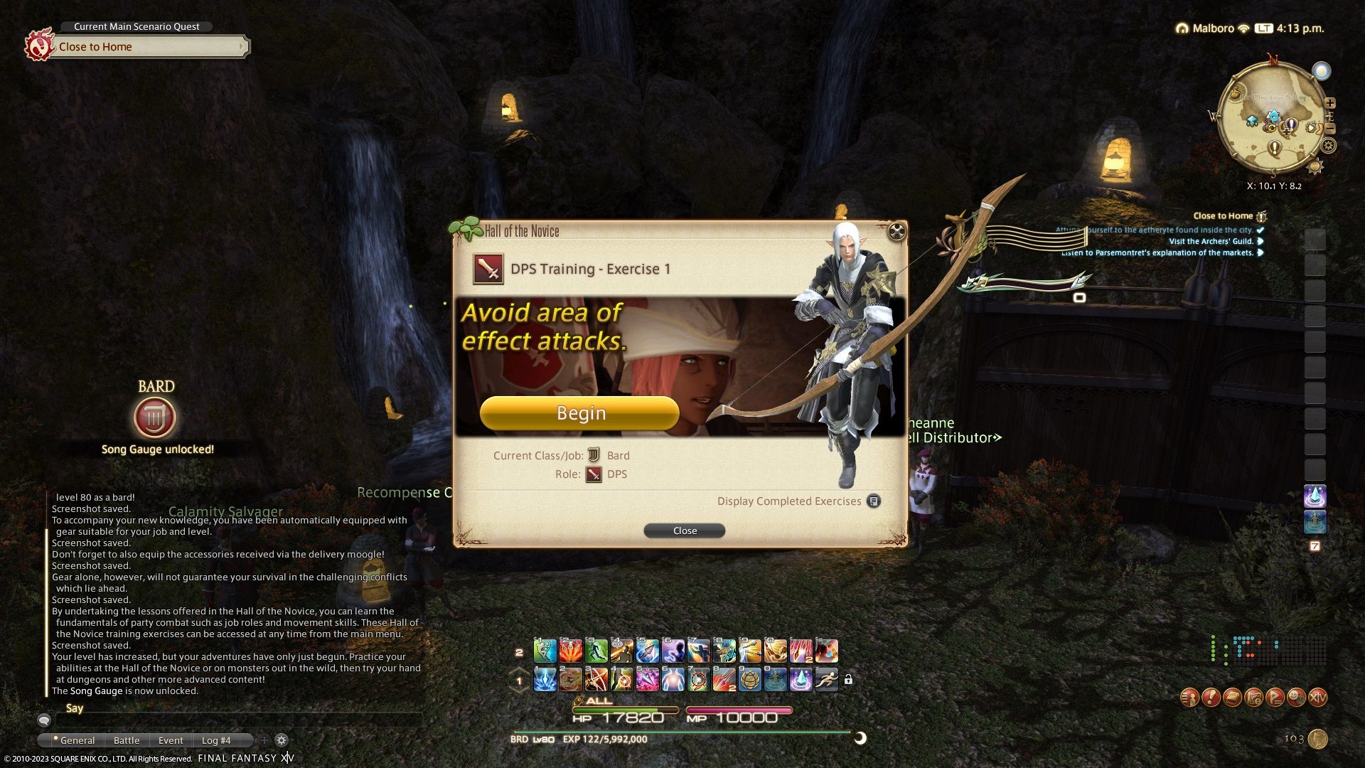 Final Fantasy 14 - The Hall of the Novice menu appearing on screen for the first time.