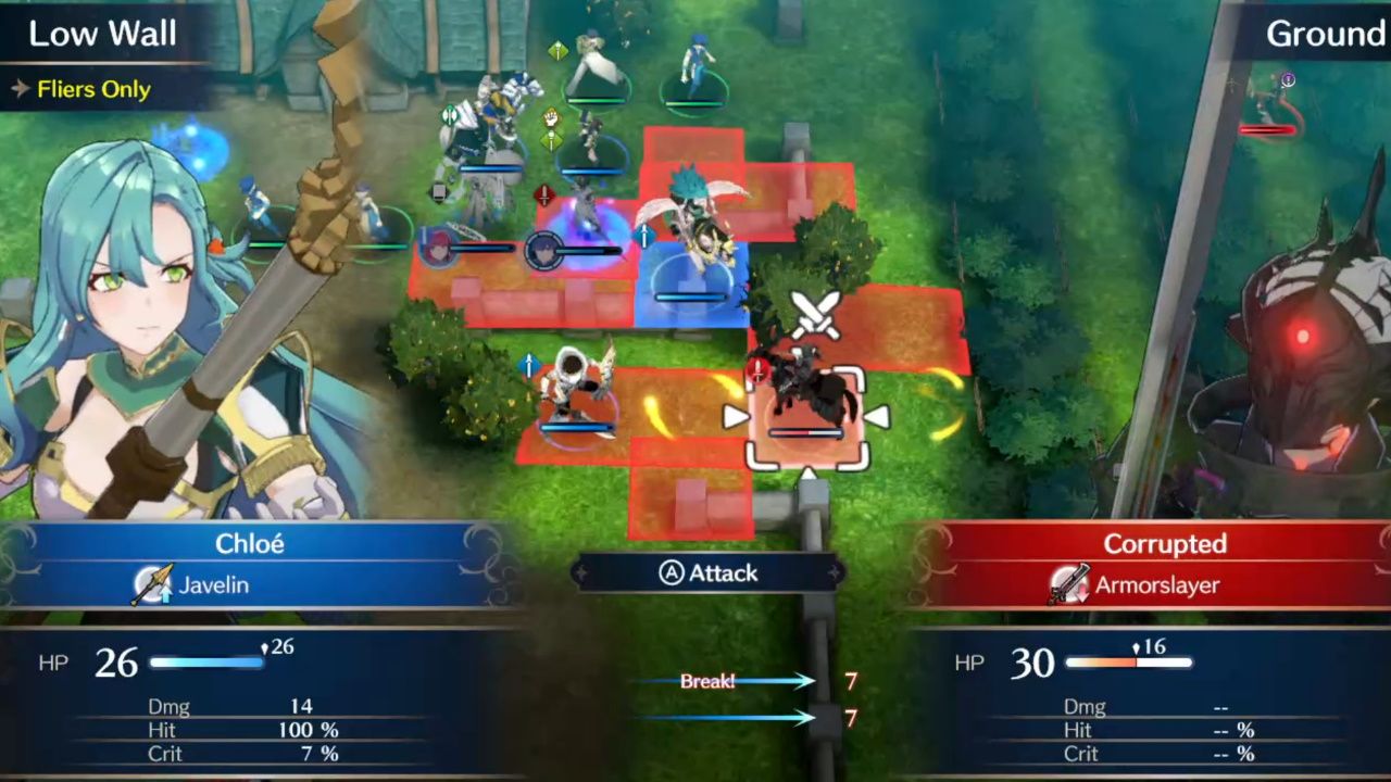 Fire Emblem Engage, Combat Guide, Chloe Attacking From On Top Of A Wall
