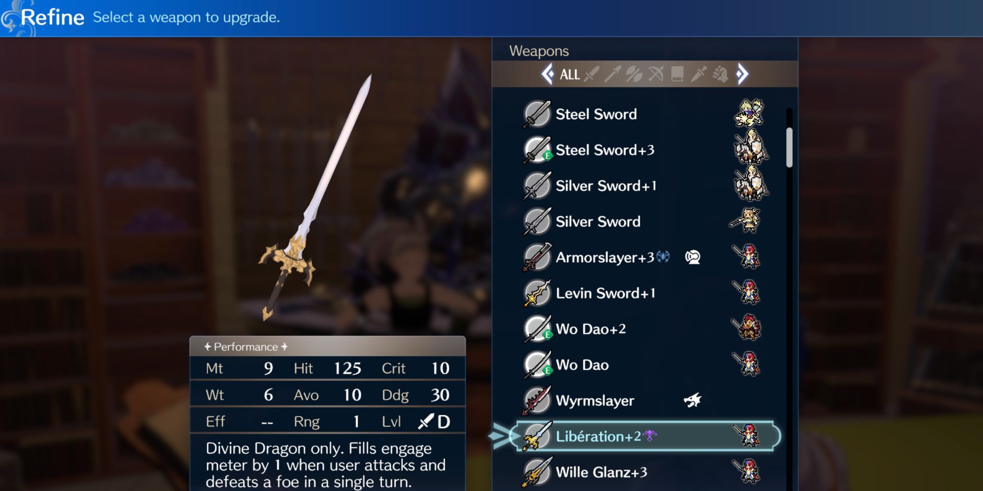 Fire Emblem Engage - Liberation sword in the refine menu
