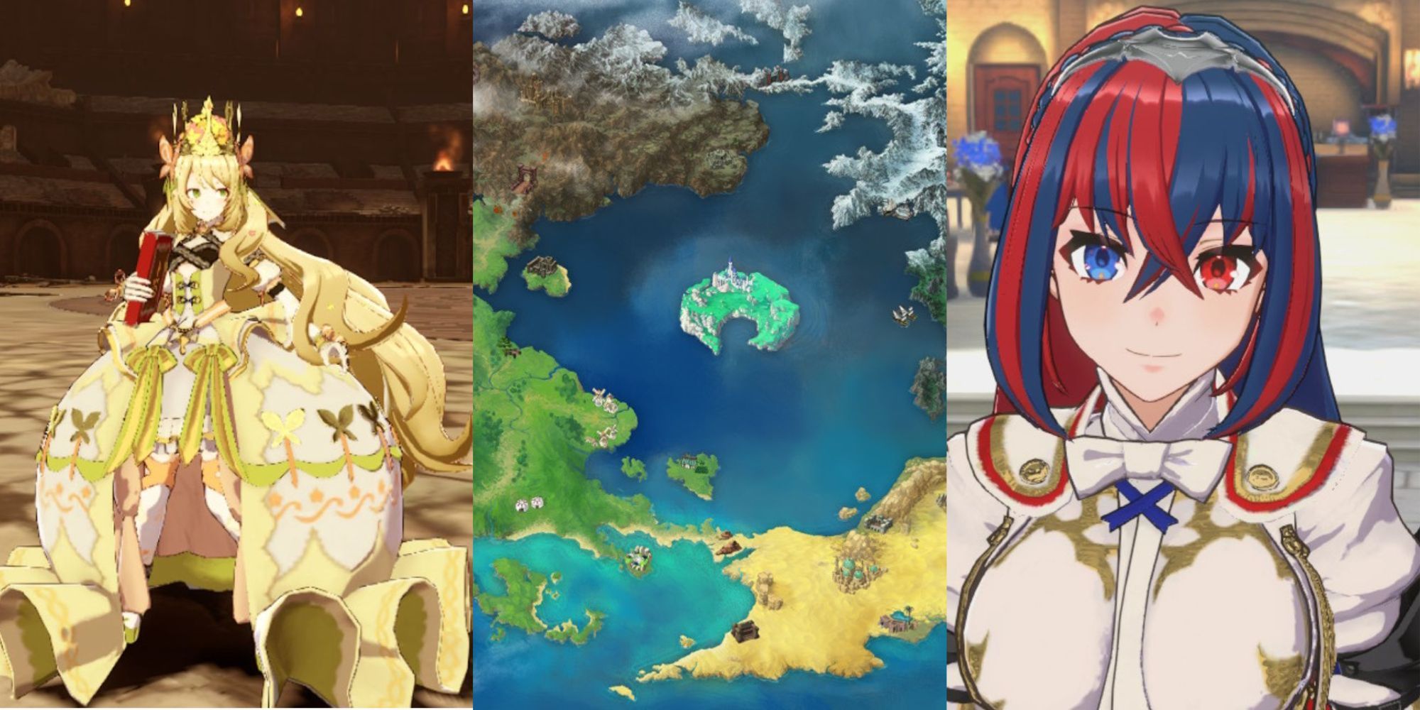 Fire Emblem engage main image with Alear, Celine, and the world map