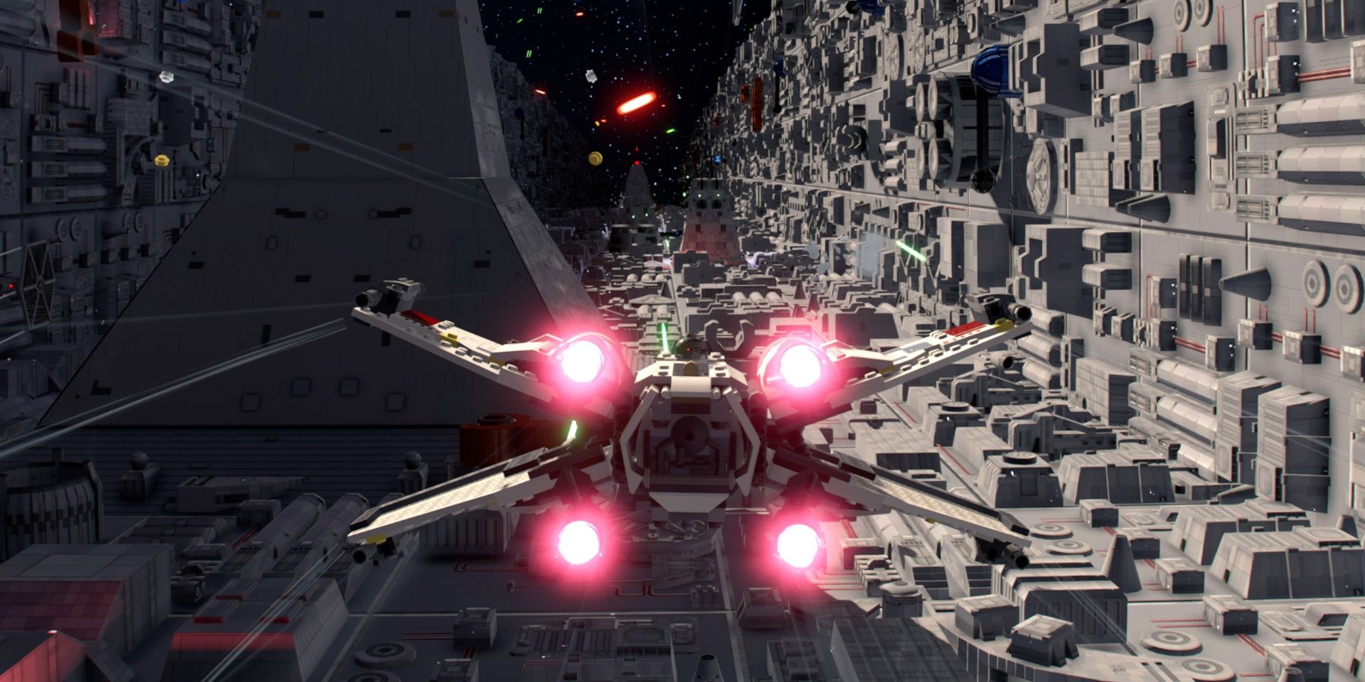 Flying an X-wing in Lego Star Wars the Skywalker Saga