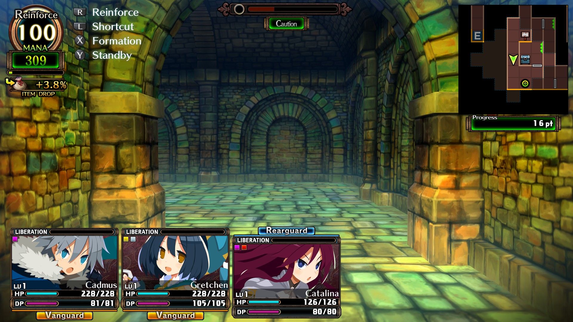The player goes through a dungeon and makes their way toward a room and enemy in Labyrinth Of Galleria: The Moon Society.