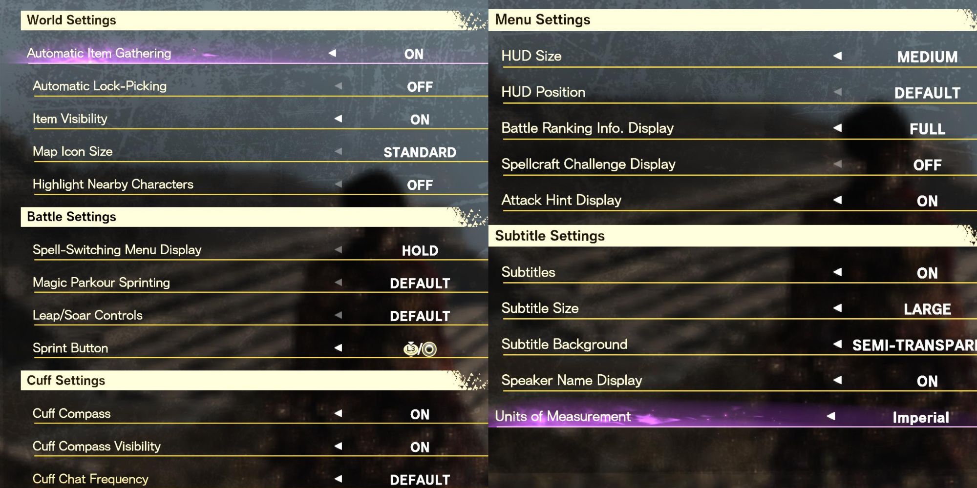 accessibility settings menu in forspoken