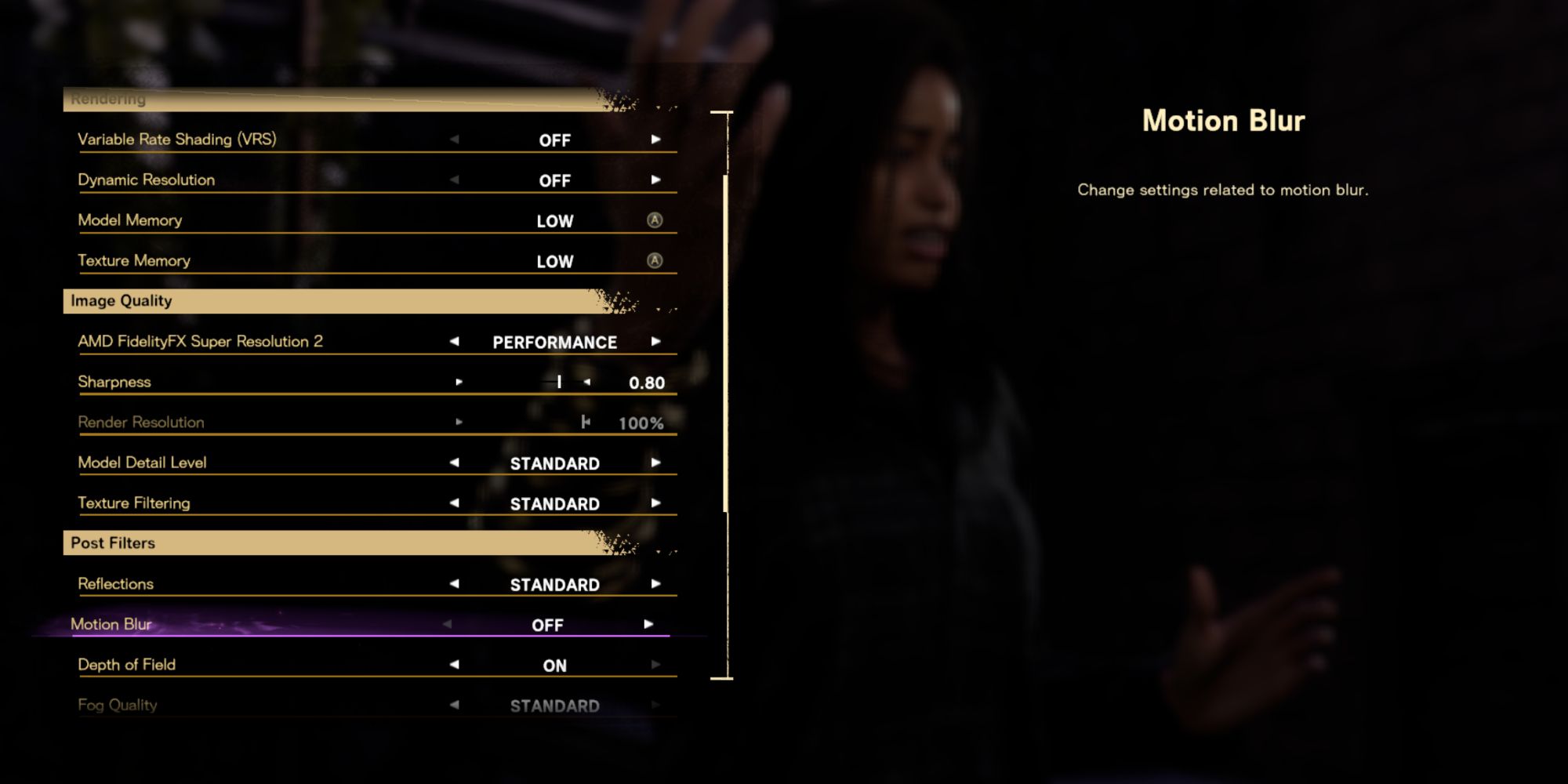 Forspoken - Options Menu Graphics Sliders