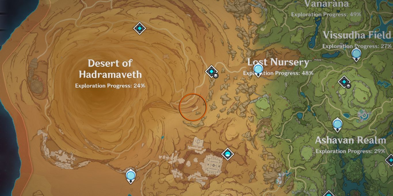 Genshin Impact Desert Map With Setekh Wenut Marked
