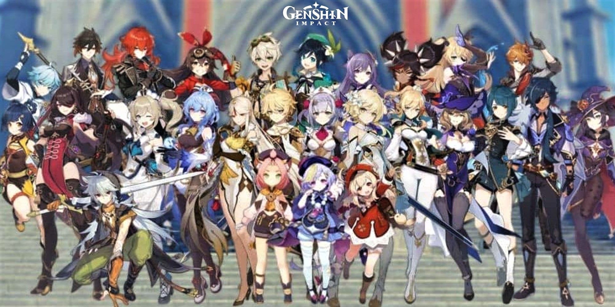 Multiple characters from Genshin Impact posing together