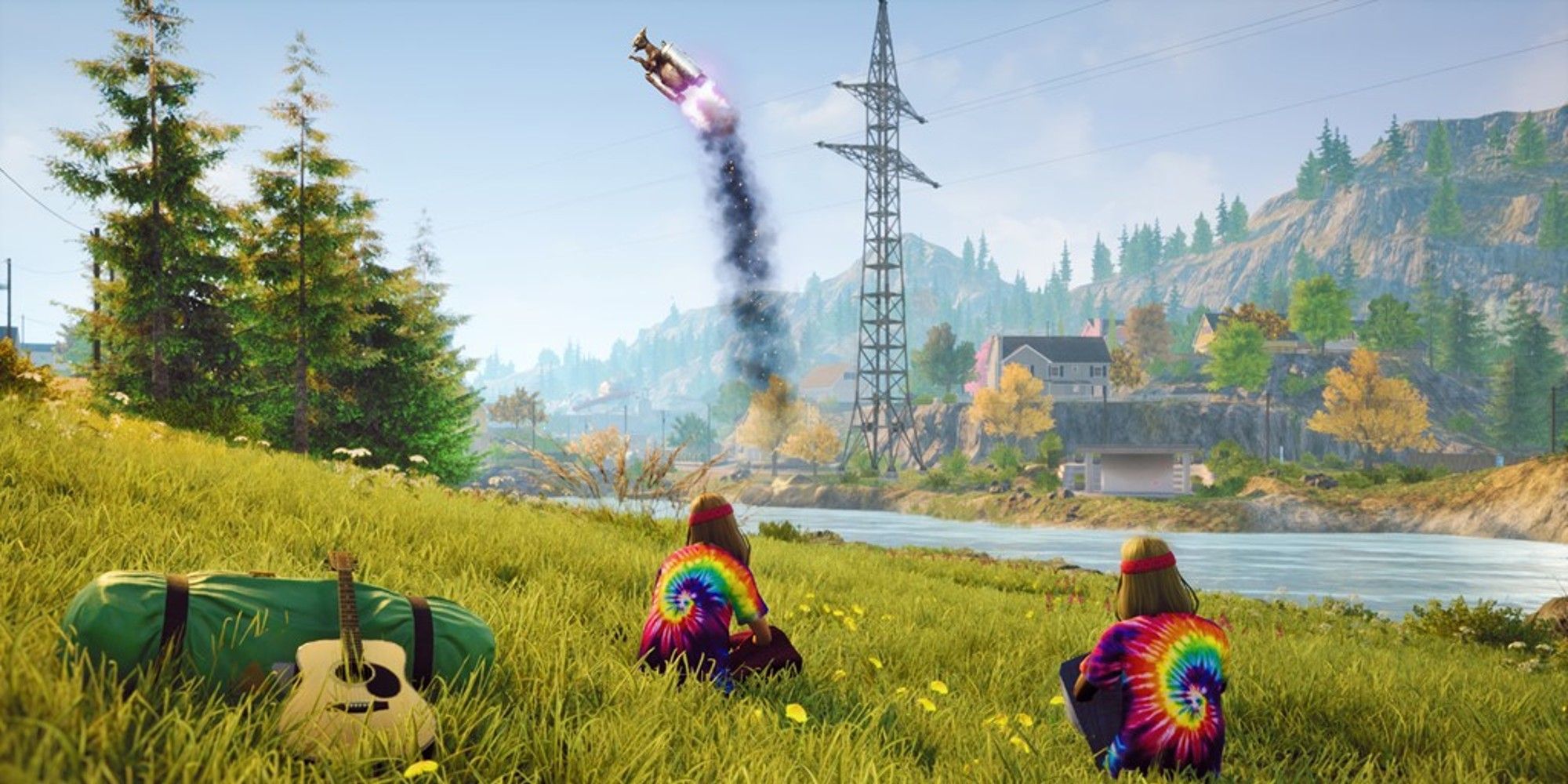 Goat Simulator 3 - Goat flying in the air using rocket.