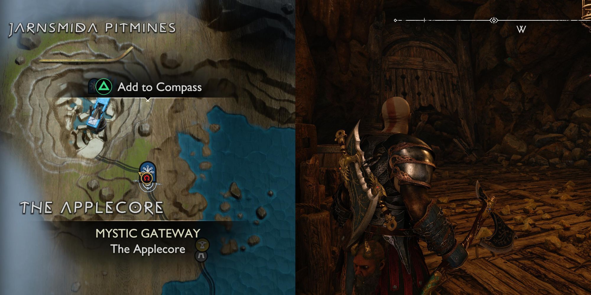 Kratos stands in front of the Svartalfheim Applecore Yggdrasil Rift location, near the Mystic Gateway
