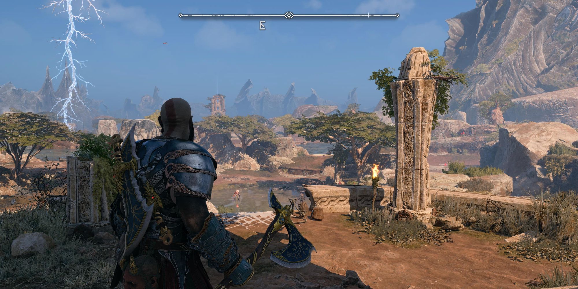 Kratos in the Vanaheim Western Plains Mystic Gateway, looking towards the docks