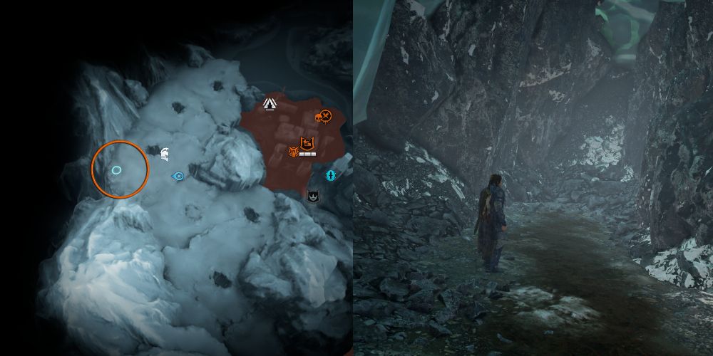 The artifact is inside the cave, in a pocket on the left-hand side of the wall.