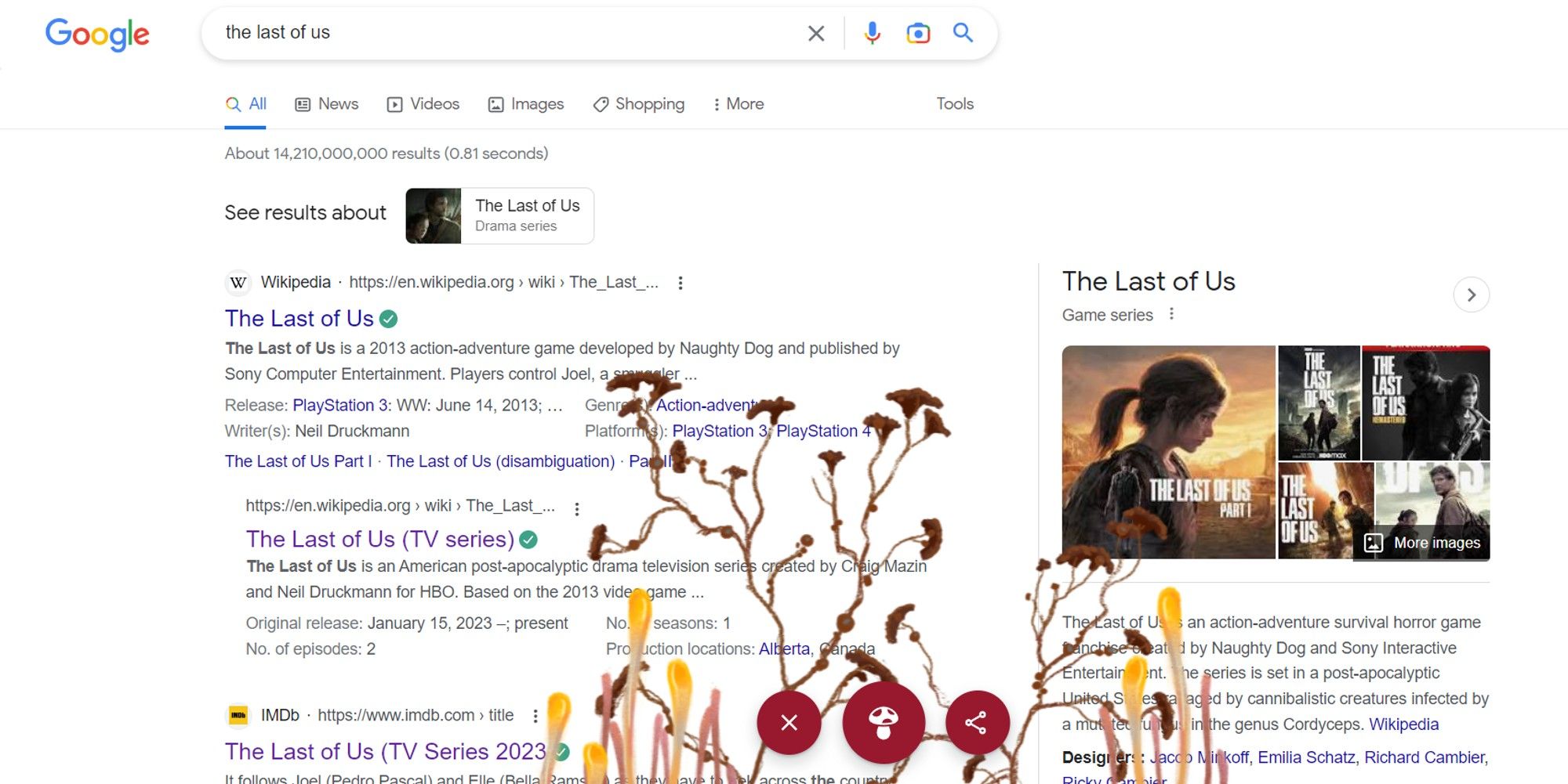 google page infected with the last of us cordyceps fungus